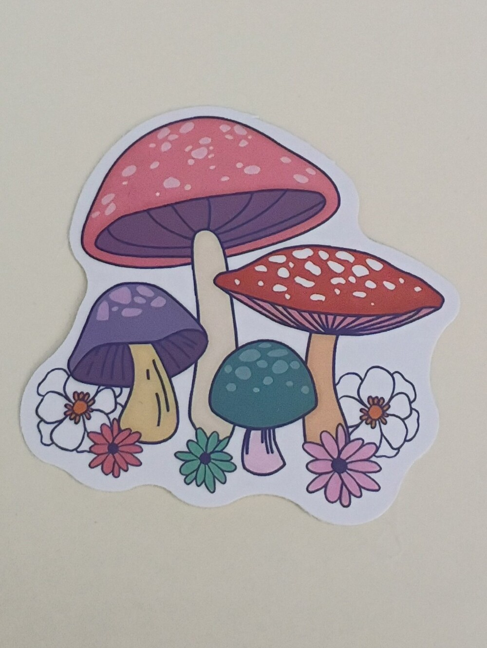 10/$10 Sticker - Multicolored Mushrooms Spotted Caps & Flowers